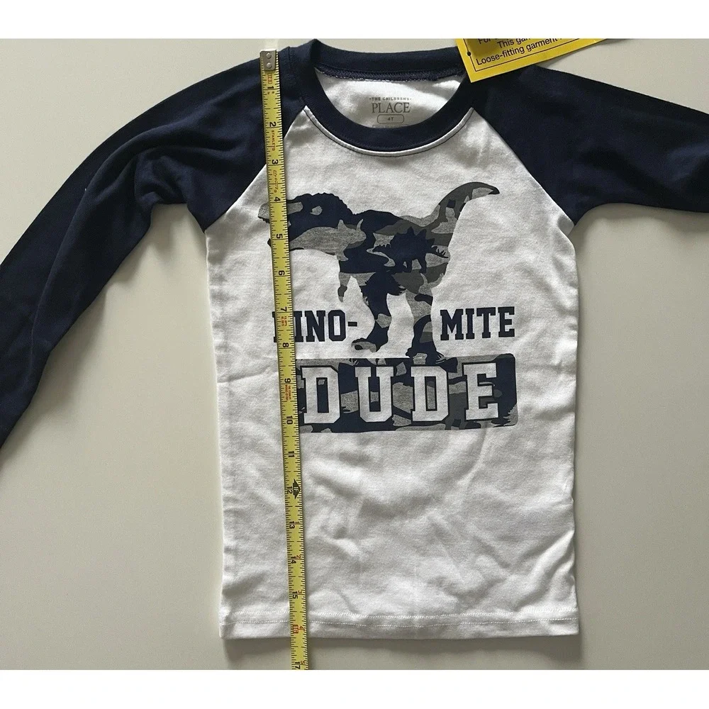NWT Children's Place Boy's Size 4T Pajama Top Dinosaur‎ Dude Henley White Vlue